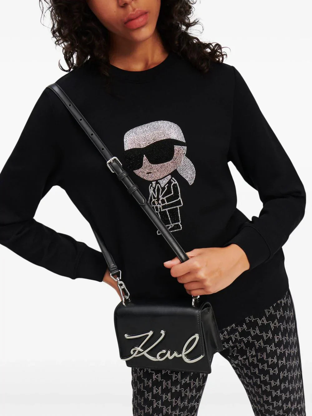 KARL LAGERFELD SIGNATURE LEATHER SHOULDER BAG