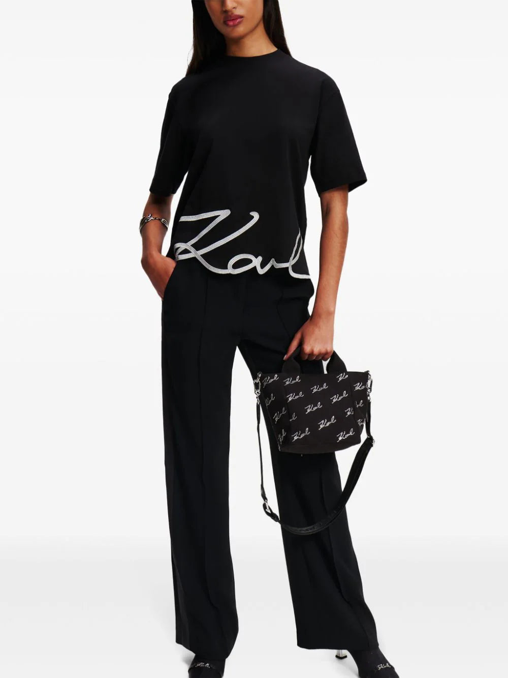 KARL LAGERFELD SIGNATURE RHINESTONE-EMBELLISHED TOTE BAG