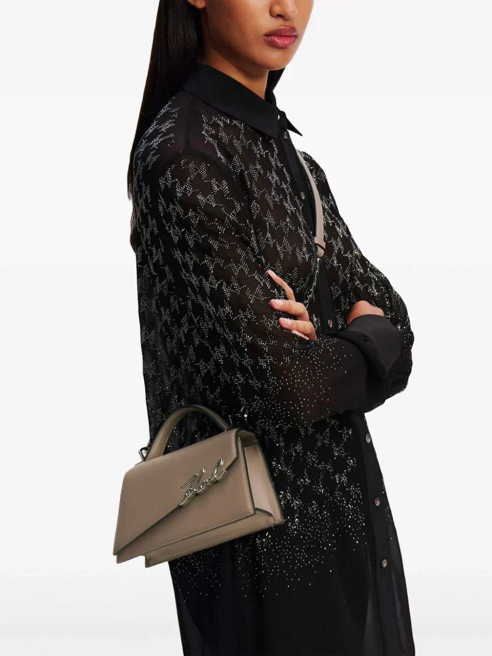 KARL LAGERFELD SIGNATURE SLIM LEATHER TOTE BAG