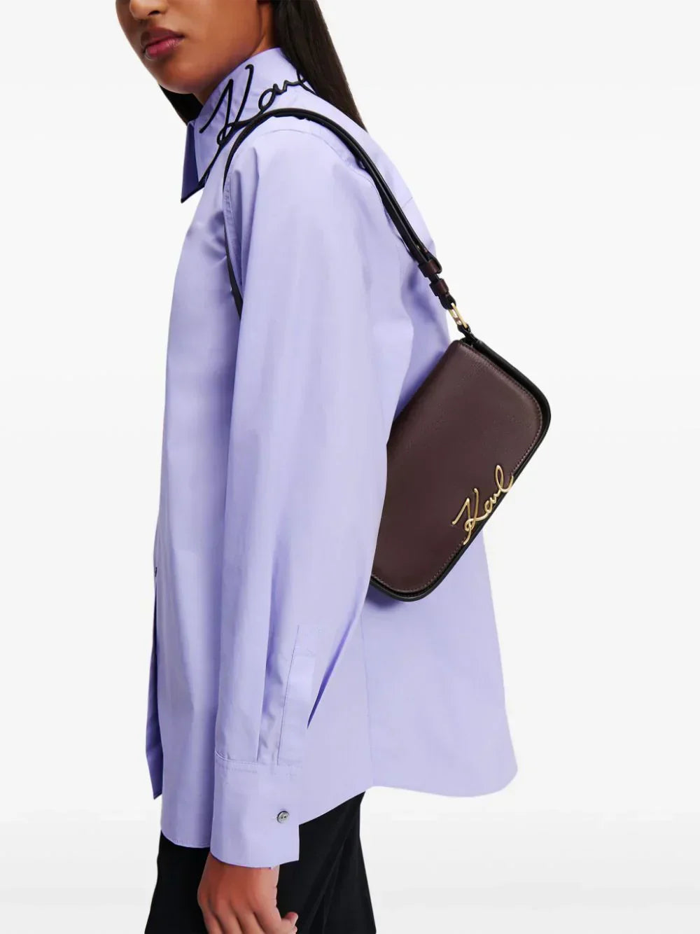 KARL LAGERFELD SIGNATURE LEATHER SHOULDER BAG