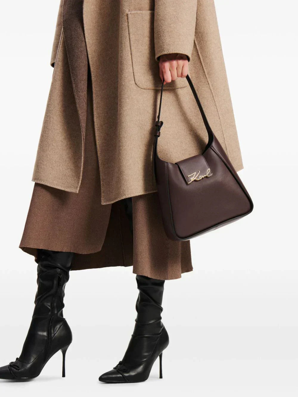 KARL LAGERFELD SIGNATURE LEATHER SHOULDER BAG