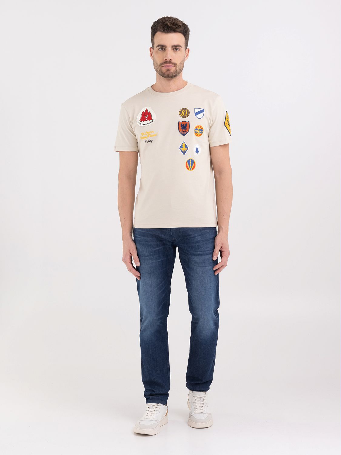 REPLAY T-SHIRT IN JERSEY WITH PATCH