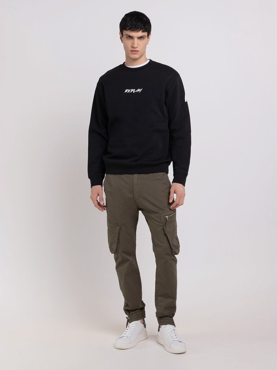 REPLAY RELAXED FIT CREWNECK SWEATSHIRT WITH PRINT