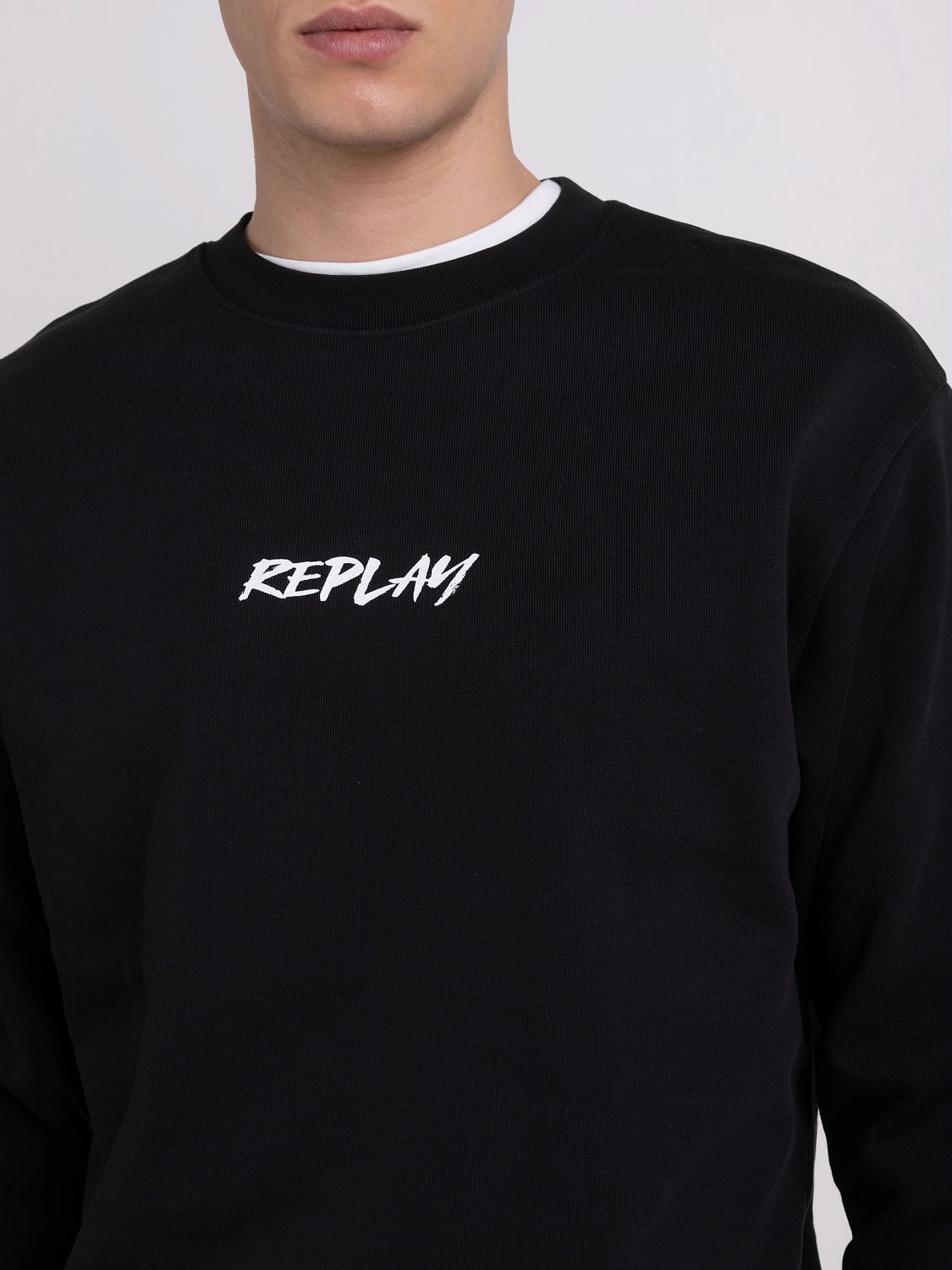 REPLAY RELAXED FIT CREWNECK SWEATSHIRT WITH PRINT