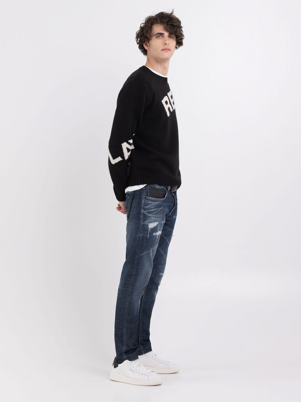 REPLAY SWEATER IN WOOL BLEND WITH JACQUARD LOGO